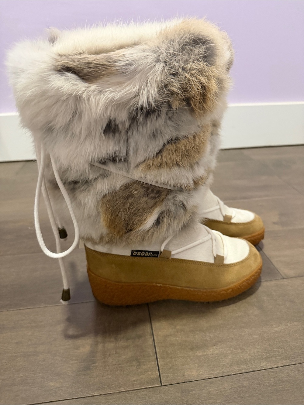 Faux Fur White & Brown Winter Snow Boots